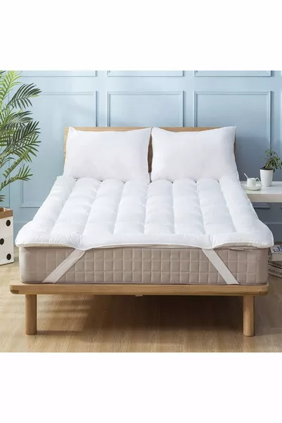 Четирикраен спален подложка с ластик, водоустойчива тъкан от микропамук  г, Машинно пране