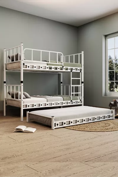 Argimo Бельгийская кровать-чердак и кровать для детской комнаты с белым металлом, см