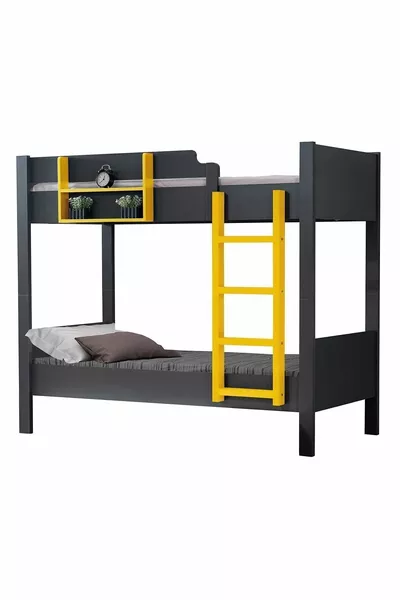 Легло на два етажа, Разглобяемо легло за деца, 2-местно, Антрацит - Жълто - см