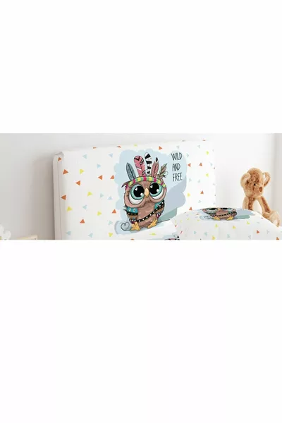 Bed Base Headboard Cover Cute Owl and Colorful Triangles
