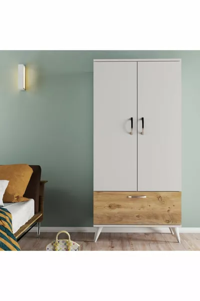 Armadio Nova 2 Ante Bianco-Pino - 