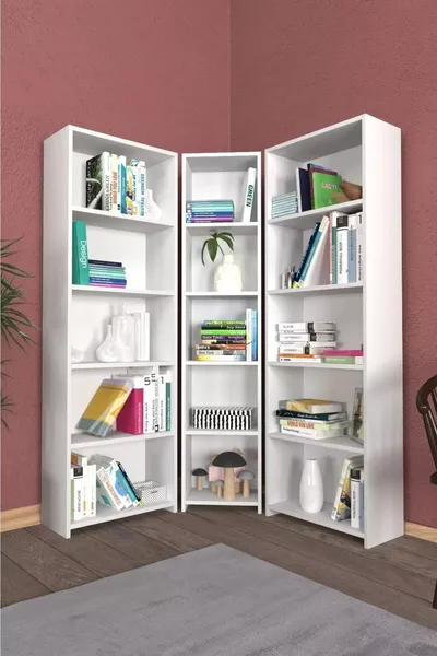 Libreria Montessori ad angolo ampia bianca