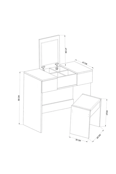 B Анка туалетный столик с зеркалом и пуфом, белый, с ящиками, органайзер, для спальни