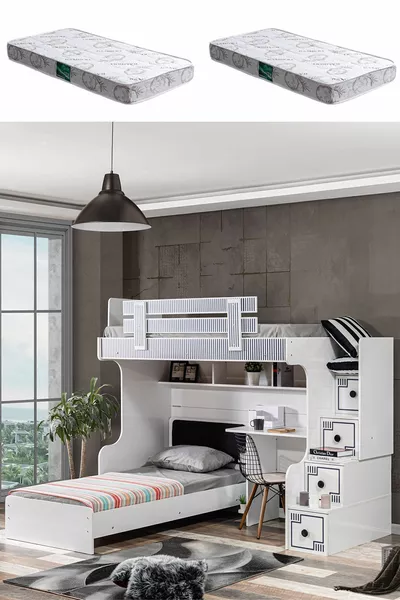 Bunk Bed, Loft Bunk Bed Bed Frame Desk 2 Comfort Mattresses