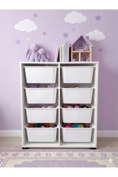 خزانة ألعاب متعددة الاستخدامات بثماني أدراج ووحدة تخزين – منظم غرفة الأطفال مع هدية ملصق