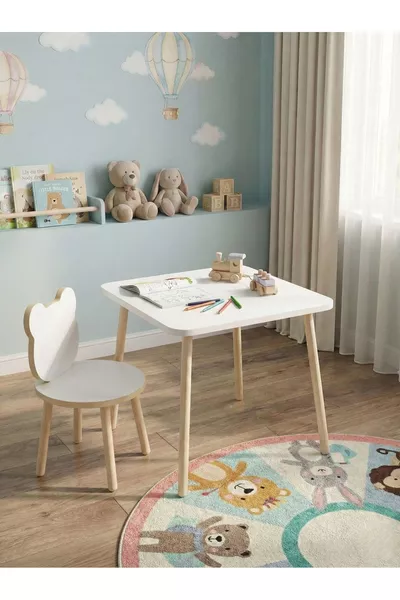 Set Tavolo e Sedie per Bambini Tavolo Attività Tavolo da Lavoro 1 Tavolo 1 Sedia Bianco Panda