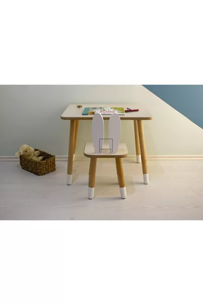 طقم طاولة ومسح للأطفال بطراز مونتيسوري مع كرسي بأذني أرنب
