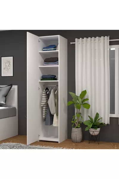 Retro-4 Schouderband 3 Planken Enige Deur Kledingkast Wit