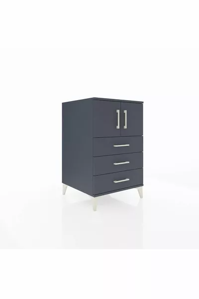 Comodino Kronos con un ripiano, 3 cassetti e 2 ante, Antracite-Antracite