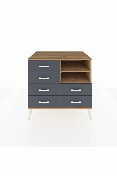 Kronos Dresser 2-Shelf 6-Drawer Pine-Pine/Anthracite