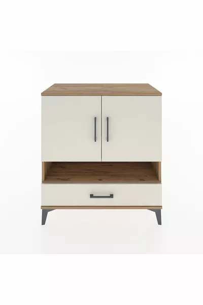 Commode Hyperion 4 étagères, 1 tiroir, 2 portes, pin-jaspe