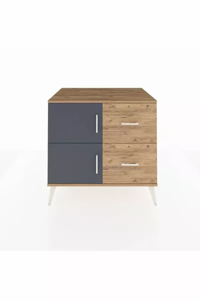 خزانة كرونوس ذات رف واحد، درجان، بابان، خشب الصنوبر/أنثراسيت