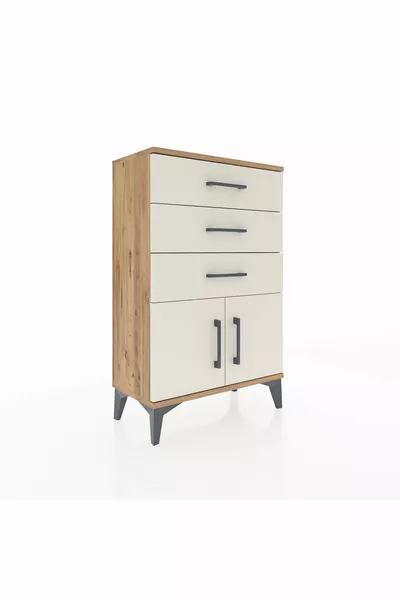 أرجيس كومودين بثلاثة أدراج وببابين - صنوبر وحجر رملي