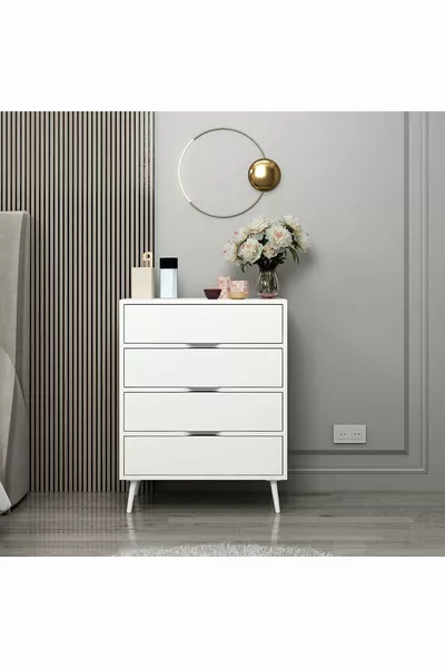 Elina Ayaklı 4 Çekmeceli Şifonyer - Beyaz/Beyaz