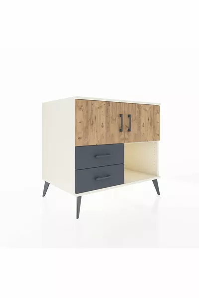 Комод Kronos с 2 полками, 2 ящиками и 2 дверцами, Лунный камень-сосна/Антрацит