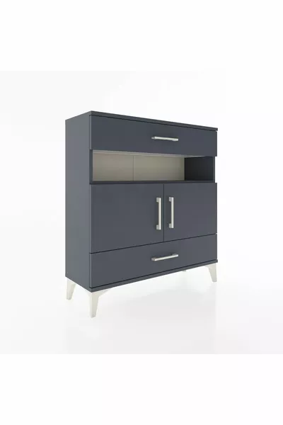 خزانة أرجس بثلاثة أرفف ودرجين وغطائين، رمادية داكنة-رمادية داكنة