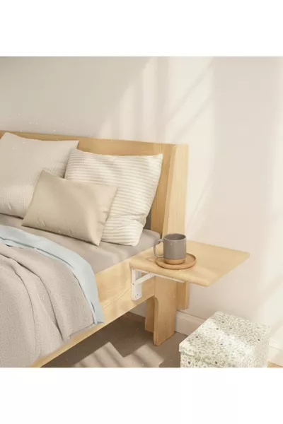 طاولة جانبية سرير قابلة للطي – × سم من الخشب الصلب | للتثبيت على الحائط وعلى السرير