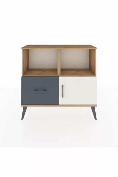 خزانة أرجس ذات رفين ودرج واحد وباب واحد، خشب الصنوبر/حجر رملي داكن