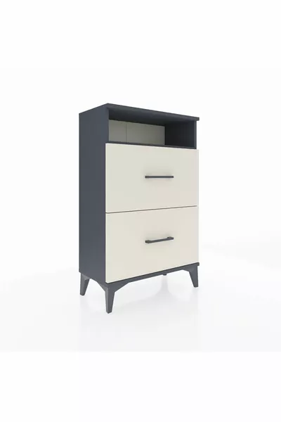 Arge Comodino con Una Mensola e 2 Cassetti Antracite-Pietra di Luna