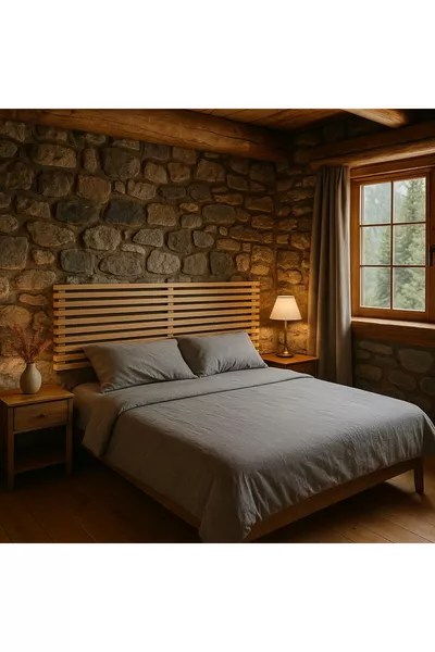 Testata del letto in legno massello con 2 ripiani cm X cm in pino naturale massiccio