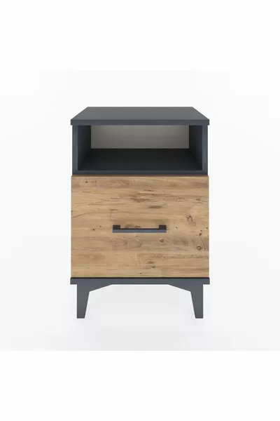 أرجس كومودين ذو رف واحد ودرجين، أنثراسيت-صنوبر