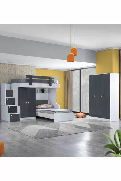 سرير طابقين، سرير طابقين متريس مع خزانة بثلاث أبواب