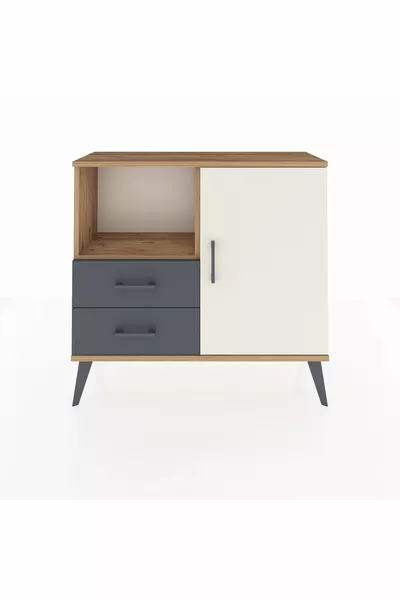 خزانة أرجس برافين 2 رف و2 درج وباب واحد من خشب الصنوبر - رمادي داكن/رملي