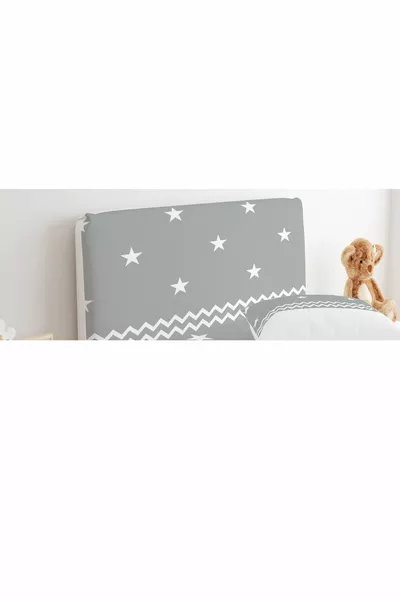 Bed Base Headboard Cover Gray White Background Zigzags and Stars