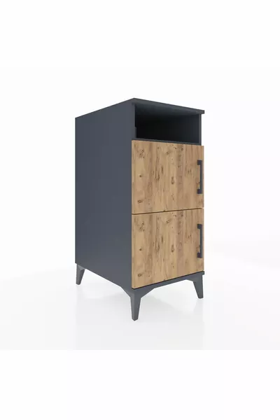 Kronos Nightstand 2 Shelves 2 Doors Anthracite-Pine
