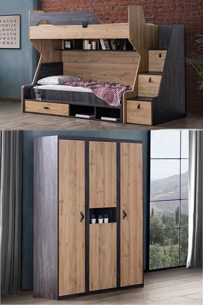 سرير بطابقين، سرير بطابقين بطبيعة مع خزانة بثلاثة أبواب
