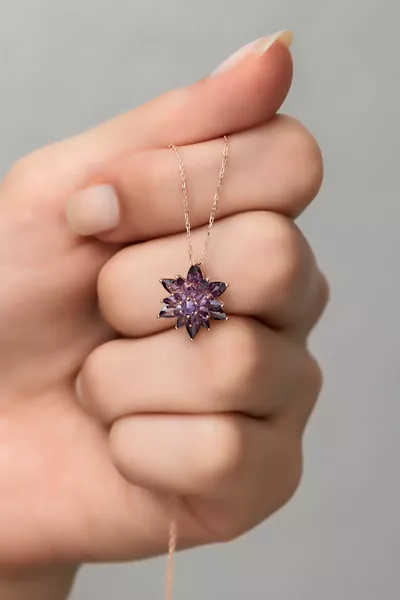  Sterling Silver 4-Layer Purple Lotus Flower Necklace