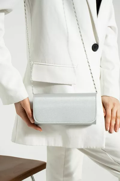 Silver Satin Evening Bag Portfolio Bag Clutch Bag Satendüzz
