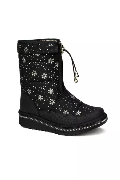 حذاء ثلجي للفتيات بنقوش ثلجية بسحاب، مبطن بالفرو، بسير معدني ونعل مقاوم للانزلاق، حذاء حراري