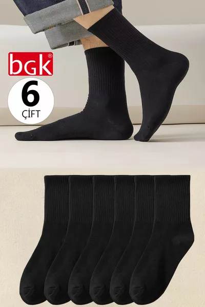 جوارب سوداء جامعية بدون نقوش للجنسين، 6 قطع