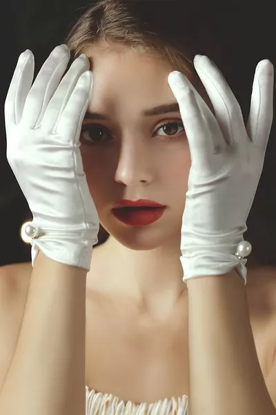 Satin Pearled Short Wedding Gloves Bridal Gloves Party Prom Costume Gloves White