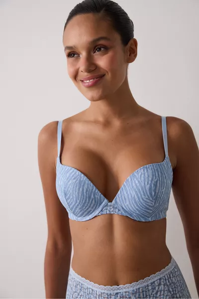 حمالة صدر بوش أب دانتيل بنقشة حمار وحشي باللون الأزرق الفاتح