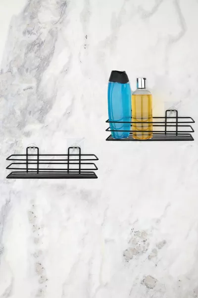 Bathroom Organizer Bathroom Shelf Soap Dish 2-Piece Set Adhesive Shower Rack Organizer - Matte Black