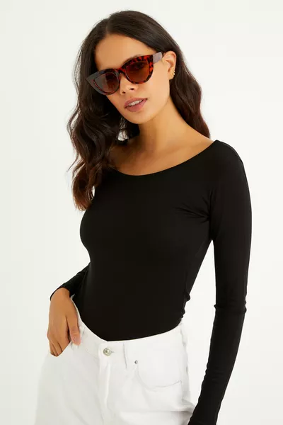 قميص نسائي بأكمام طويلة وياقة على شكل أميرة باللون الأسود