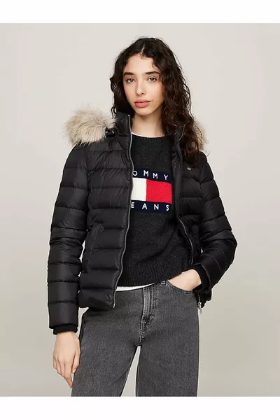 TJW Basic Hooded Down Women's Black Jacket BDS