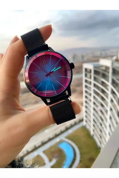 Unisex Uhr mit Magnetverschluss und Mesh-Armband aus Edelstahl