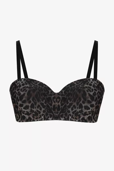 صدرية نسائية بدون حشوة بتفاصيل من التُل بنقشة الفهد وداعمة بدون حمالات