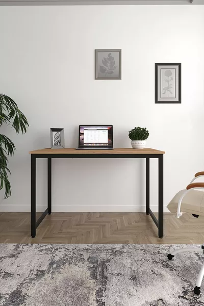 Kiefer/Schwarz  Schreibtisch, Computertisch, Bürotisch, mit Metallgestell