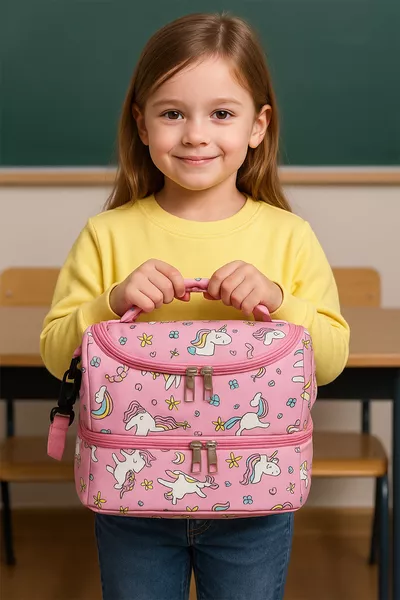 Lunch Bag with Thermos for Boys and Girls, School Meal Thermal Bag, Preschool, 2-Compartment Insulated