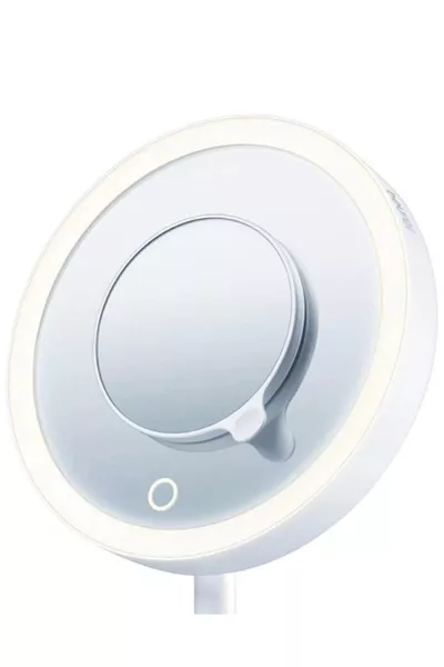 Кръгло настолно огледало за грим с LED светлина, сензорно управление и USB, с лупа