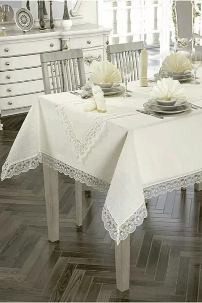 Tablecloth Set Presentation Set Tablecloth Set for  People, Linen Fabric with Glitter