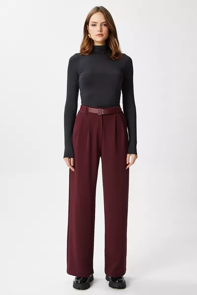 بنطال بالازو نسائي بورجوندي بخصر مطاطي رينا