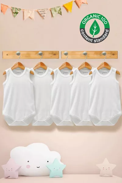 % Organic Cotton 5-Pack White Baby Tank Top Bodysuits
