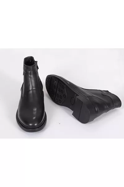 حذاء رجالي شتوي جلد طبيعي أسود بسحّاب