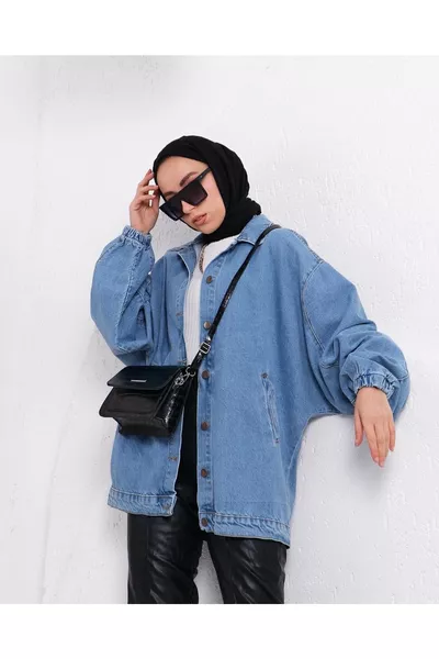 Rechte spijkerjas met elastische mouwen, oversized