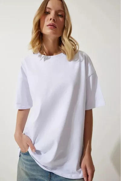 % Baumwolle Extra Komfort Extra Qualität Weißes T-Shirt mit Rundhalsausschnitt Oversize Boyfriend